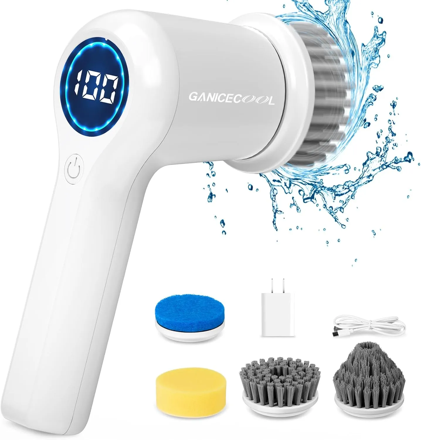 Electric Spin Scrubber, Cordless Electric Shower Scrubber with 4 Replaceable Shower Cleaning Brush Heads Rechargeable for Cleaning Tub, Tile, Floor, Sink, Window, Stove (White)