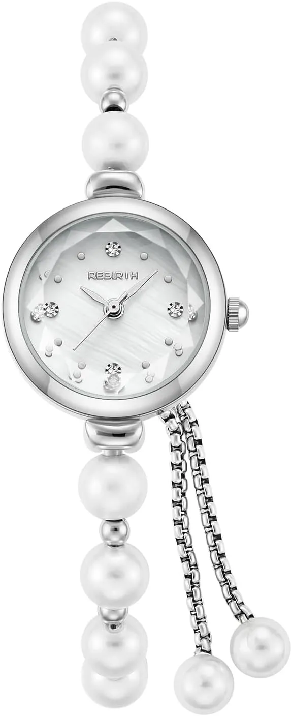 Elegant Pearl Silver Watch for Women's Dress Fashion Round dial Women Analog Quartz Watch Woman Pearl Bracelet Wirstwatch