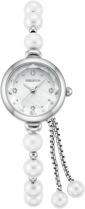 Elegant Pearl Silver Watch for Women's Dress Fashion Round dial Women Analog Quartz Watch Woman Pearl Bracelet Wirstwatch