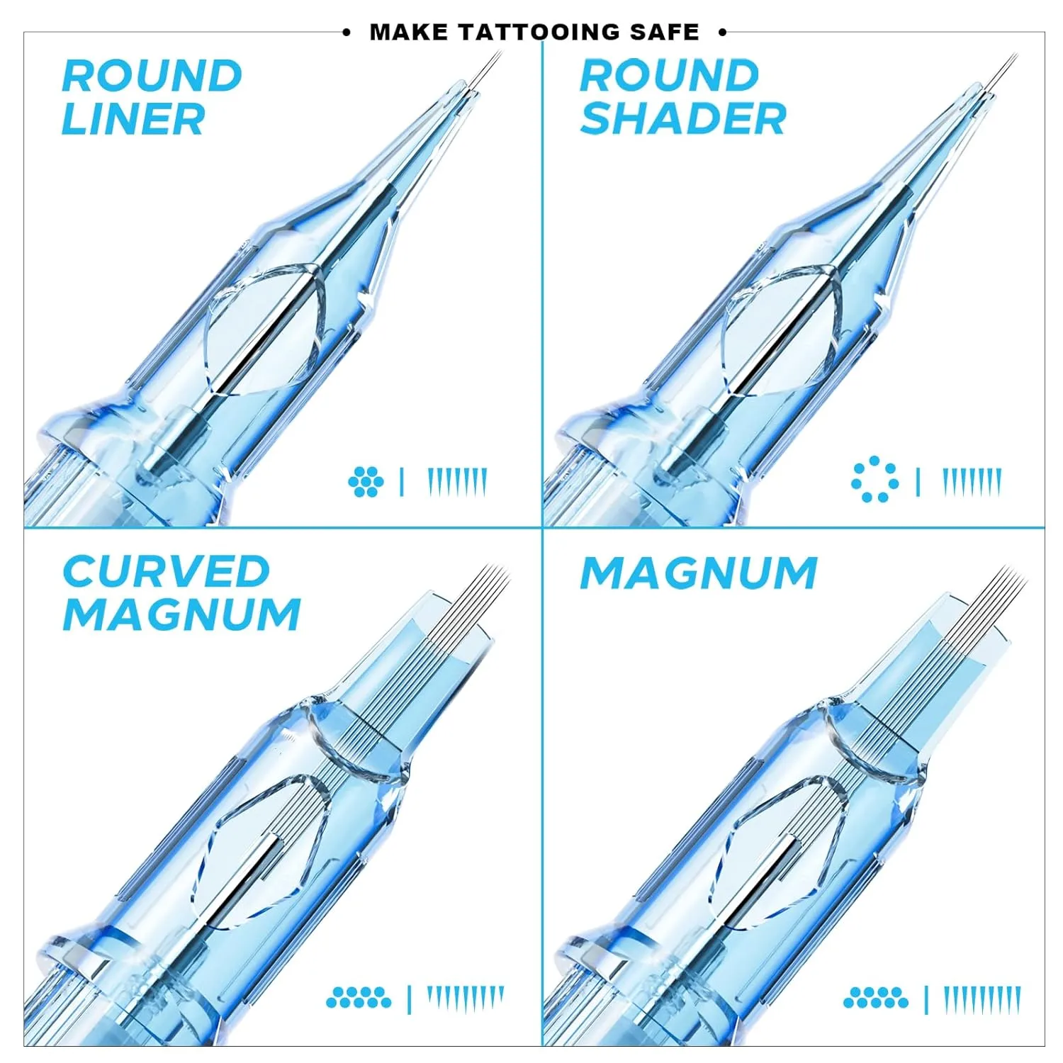 Emalla ELIOT Tattoo Cartridge Needles, 20Pcs Premium Tattoo Needles #10 Bugpin Curved Magnum Tattoo Cartridges 1015CML Tattoo Needles Diameter 0.30mm Long Taper 5.0mm for Machine Tattoo Supplies