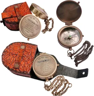 Engraved Brass Compass, Antique Nautical Vintage Directional Magnetic Compass, with Famous Scripture Quote, Baptism Gifts with Leather Case