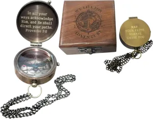 Engraved Brass Compass - 'May Your Faith Always Guide You' Quote – Vintage Nautical Gift for Graduation, Baptism, Retirement, Anniversary, or Christmas – Inspirational Pocket Compass by Zomayra