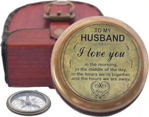 Engraved Compass, to My Husband I Love You, Brass Compass Engraved Gifts for Men, Bronze for Men, Romantic Gifts for Him/Her, Keepsake Gifts for Husband
