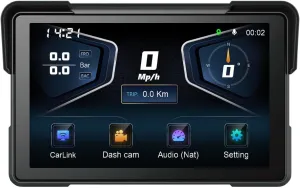 Eonon P6 for Motorcycle CarPlay& Android Auto& Dual Bluetooth,7" Motorbike IPS Screen with Navigation,4K 1K Dual DVR Cameras,TPMS,Speed/Compass/Time Display,IP68 Waterproof,64GB Card