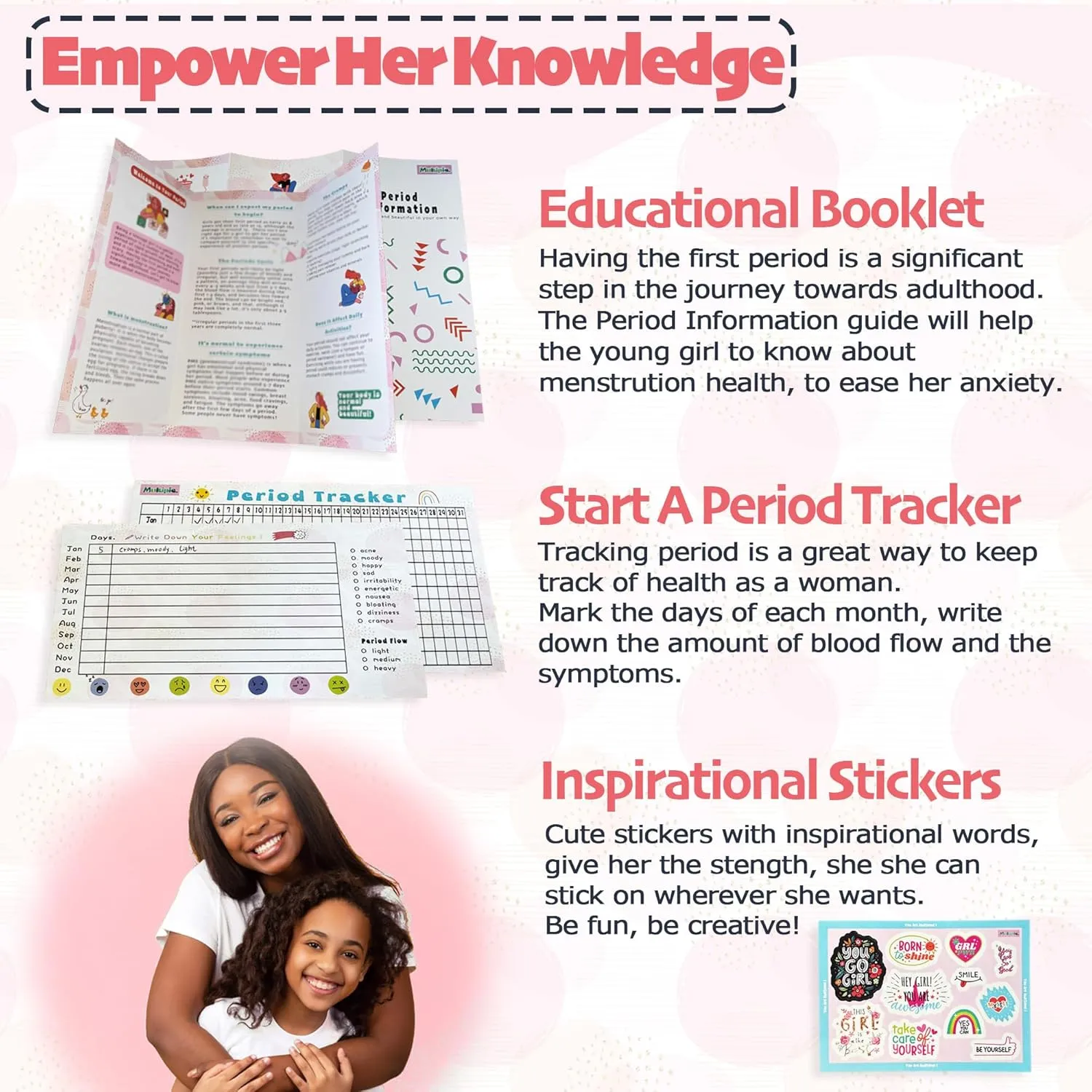 Essential Period Kit for Girls | MultipieYo First Period kit for Girls | Period Bags for Teen Girls | First Period Gift with Sanitary Pad Storage Bag, Wipes, Period Tracker and More