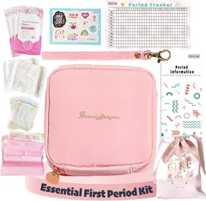 Essential Period Kit for Girls | MultipieYo First Period kit for Girls | Period Bags for Teen Girls | First Period Gift with Sanitary Pad Storage Bag, Wipes, Period Tracker and More