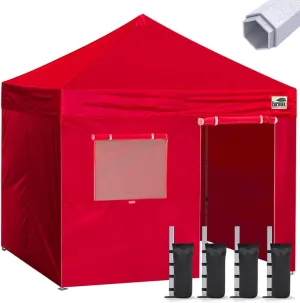 Eurmax USA Premium 10'x10' Pop-up Canopy Tent Party Tent Commercial Instant Canopies Shelter with Removable Sidewalls with Wheeled Carry Bag Bonus 4 Sand Bags(Red)