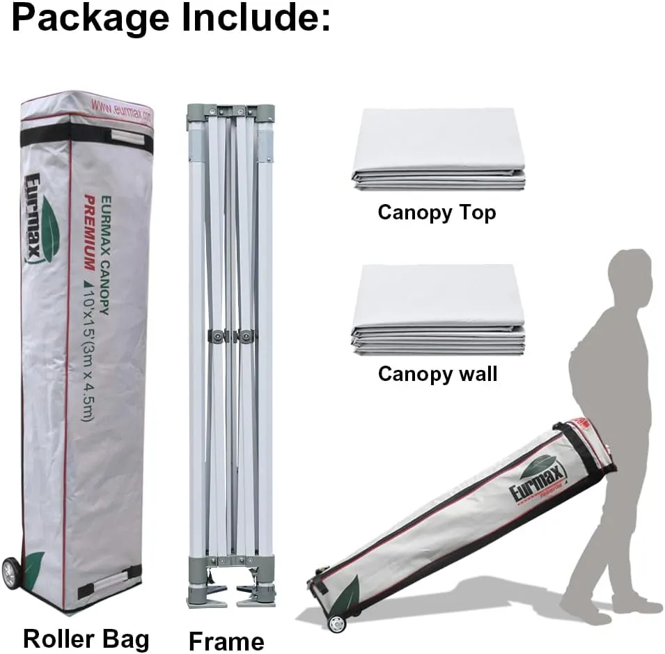 Eurmax USA Premium 10'x15' Pop-up Canopy Tent Party Tent Commercial Instant Canopies Shelter with Removable Sidewalls with Wheeled Carry Bag Bonus 4 Sand Bags(Yellow)