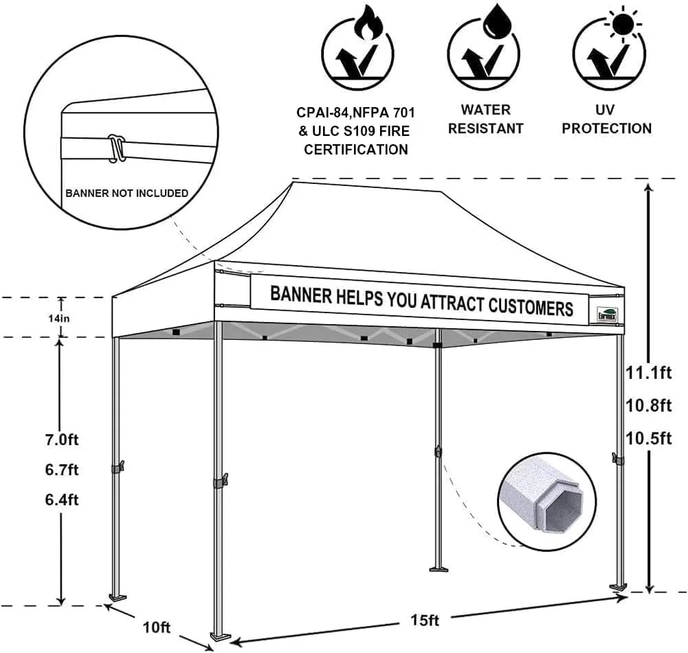 Eurmax USA Premium 10'x15' Pop-up Canopy Tent Party Tent Commercial Instant Canopies Shelter with Removable Sidewalls with Wheeled Carry Bag Bonus 4 Sand Bags(Yellow)