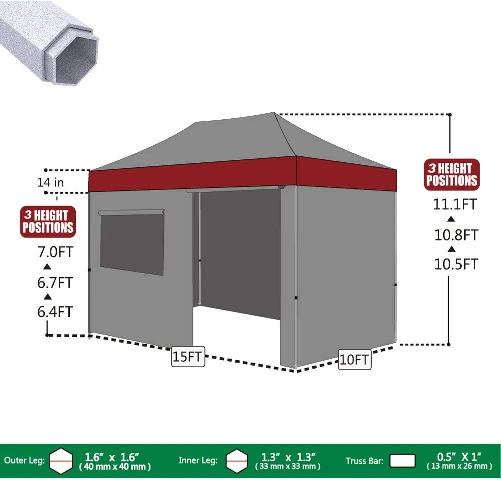 Eurmax USA Premium 10'x15' Pop-up Canopy Tent Party Tent Commercial Instant Canopies Shelter with Removable Sidewalls with Wheeled Carry Bag Bonus 4 Sand Bags(Yellow)