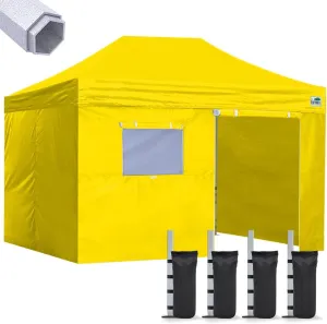 Eurmax USA Premium 10'x15' Pop-up Canopy Tent Party Tent Commercial Instant Canopies Shelter with Removable Sidewalls with Wheeled Carry Bag Bonus 4 Sand Bags(Yellow)
