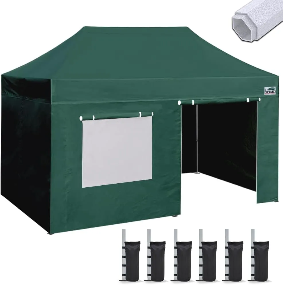 Eurmax USA Premium 10'x20' Pop-up Canopy Tent Party Tent Commercial Instant Canopies Shelter with Removable Sidewalls with Wheeled Carry Bag Bonus 4 Sand Bags