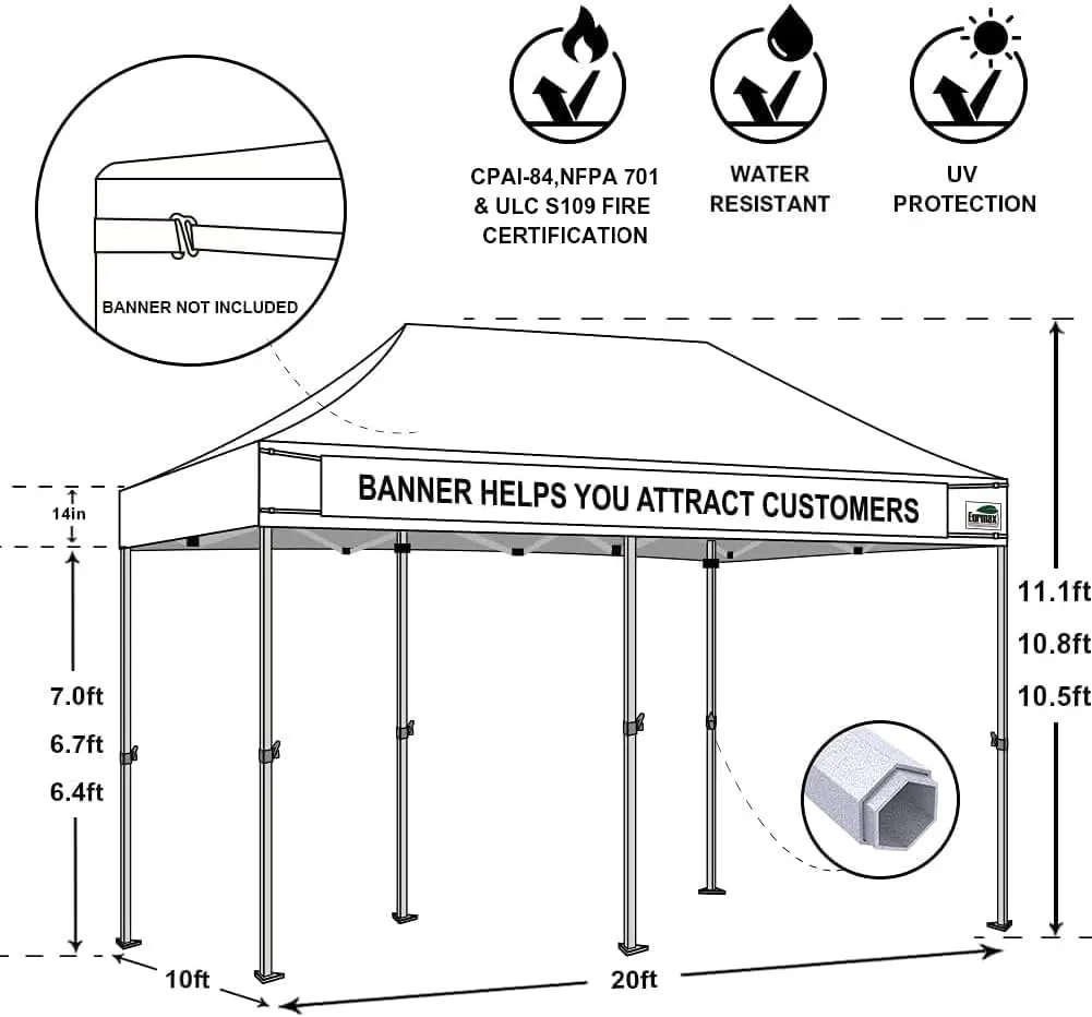 Eurmax USA Premium 10'x20' Pop-up Canopy Tent Party Tent Commercial Instant Canopies Shelter with Removable Sidewalls with Wheeled Carry Bag Bonus 4 Sand Bags