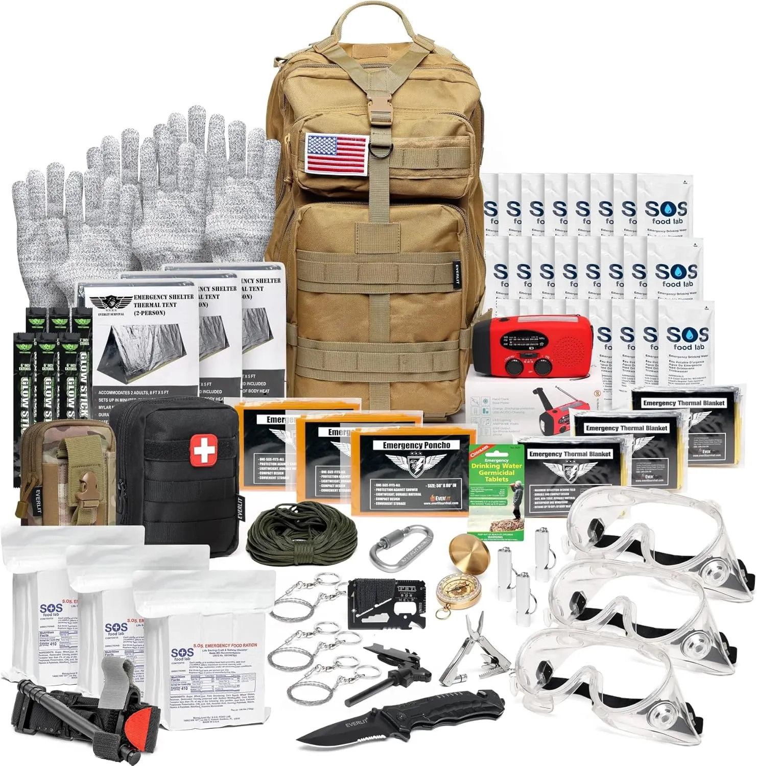 EVERLIT Complete 72 Hours Earthquake Bug Out Bag Emergency Survival Kit for Family. Be Prepared for Hurricanes, Floods, Tsunami, Other Disasters