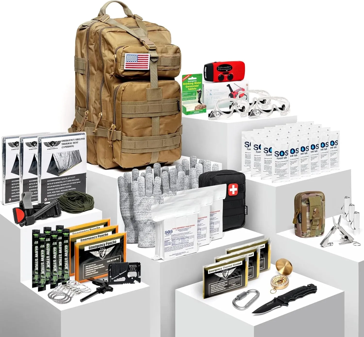 EVERLIT Complete 72 Hours Earthquake Bug Out Bag Emergency Survival Kit for Family. Be Prepared for Hurricanes, Floods, Tsunami, Other Disasters