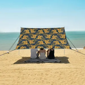 Exotic Cartoon Tiger Silhouette Beach Canopy Tent Anti-UV & Wind Resistant, Camping Sun Shelter Easy Setup Portable,Outdoor Shade Tents with Sandbags,Sand Shovels,Ground Pegs & Stability Poles