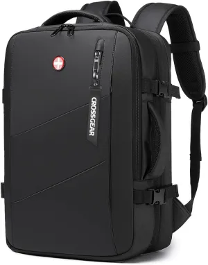 Expandable 25L-35L Travel Backpack,Weekender Carry-On Backpack for Airplanes,Water Resistant​ 17.3 Inch Laptop Backpack with USB Charging Port for Men - Black