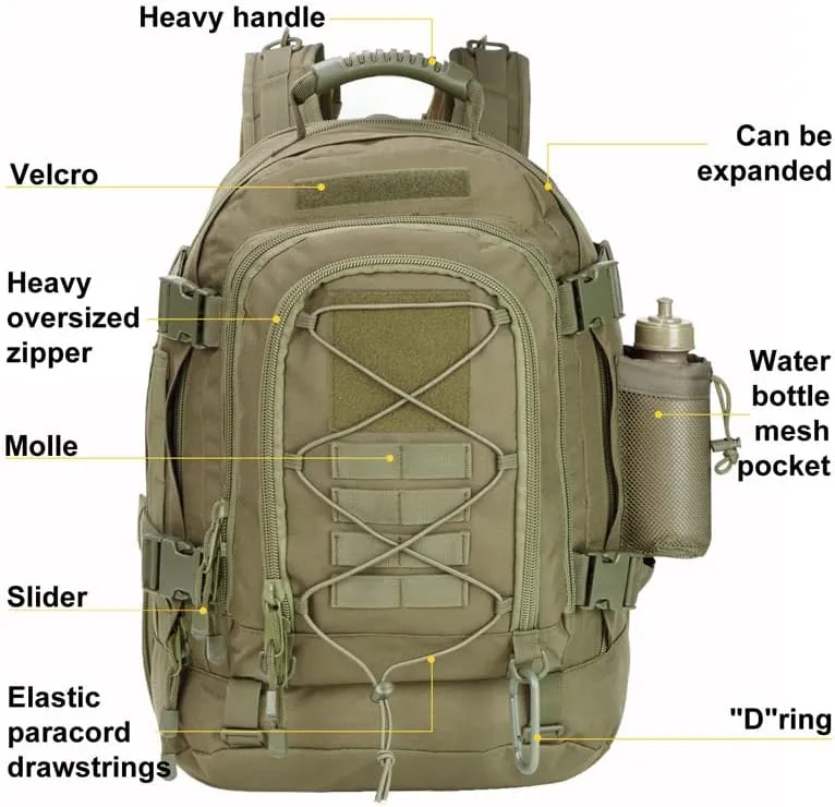 Extra Large 60L Tactical Backpack for Men Women Outdoor Water Resistant Hiking Travel Laptop Bag(G)