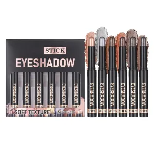 Eye Shadow Stick, 6 Pieces Cream Pencil Set, Matte Long Lasting Brightener Pens, Waterproof Makeup Applicator for Girls and Women Travel, Party, Wedding, Multicolor