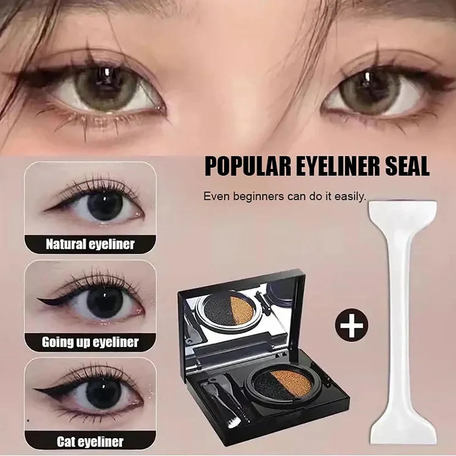 Eyebrow & Eyeliner Cream with Stamp, Eyebrow Stencil Kit for Women, 2 in 1 Waterproof Brow Powder & Eyeliner Cream with Double Ended Brush (01# Gray   02# Brown   Stamp*4)