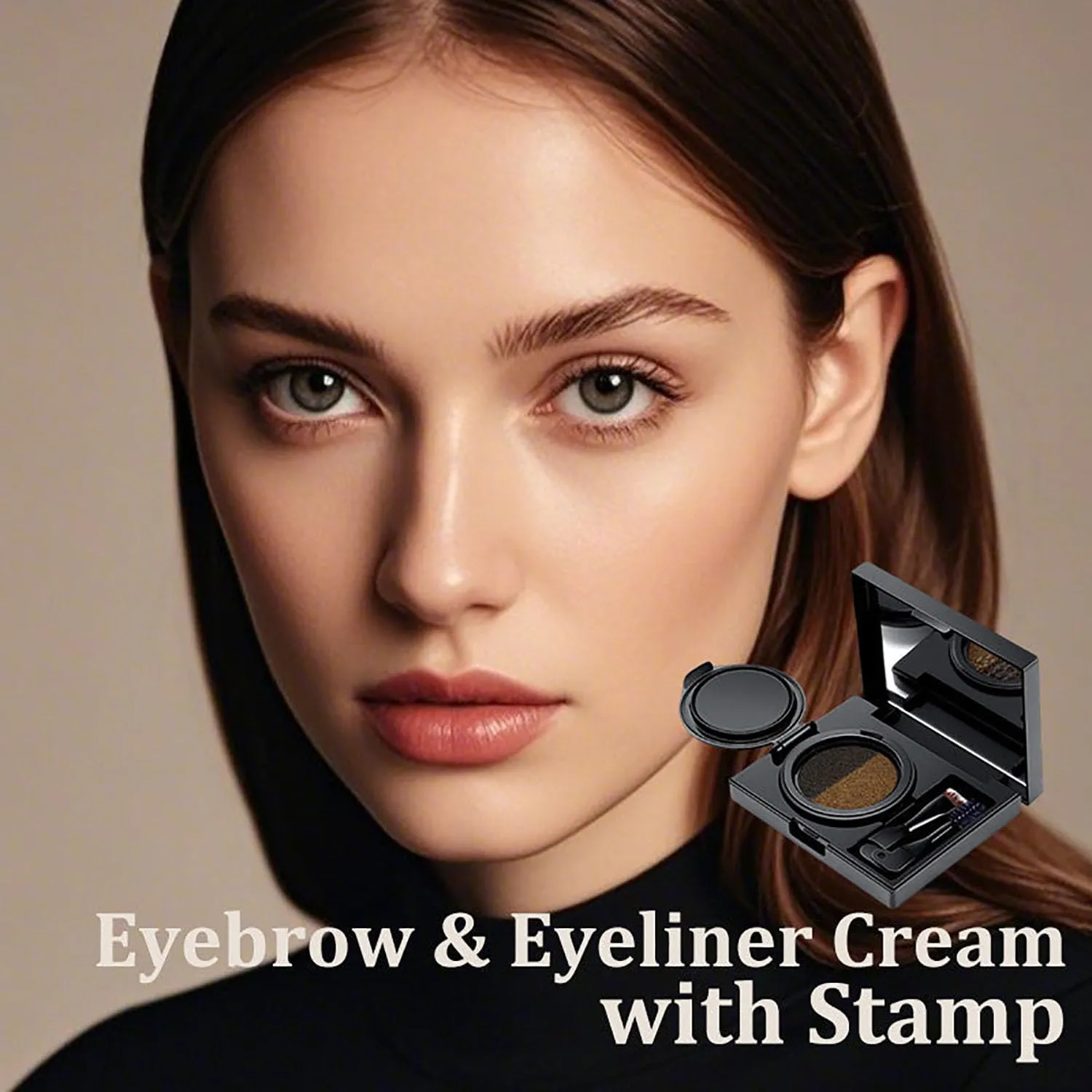 Eyebrow & Eyeliner Cream with Stamp, Eyebrow Stencil Kit for Women, 2 in 1 Waterproof Brow Powder & Eyeliner Cream with Double Ended Brush (01# Gray   02# Brown   Stamp*4)