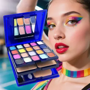 Eyeshadow Lipstick Blusher Makeup Box 20 Color Eyeshadow Palette 5 Lipstick 5 Blusher Set Full Face Makeup Kit with Cosmetic Mirror,Blush, Highlighter, Brushes & Sponge Personal Makeup Set