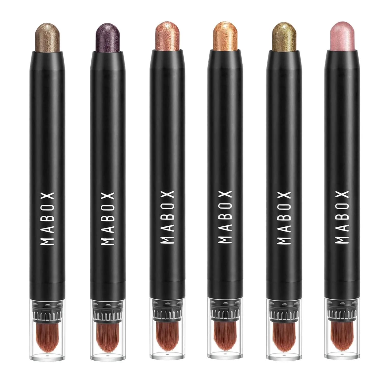 Eyeshadow Stick 6Pcs, Cream Eye Shadow Pencil Crayon, Eye Brightener Highlighter Makeup Stick Kit, Eyeshadow Stick with Built-In Blending Brush Waterproof Eyeshadow Pen for Smoky