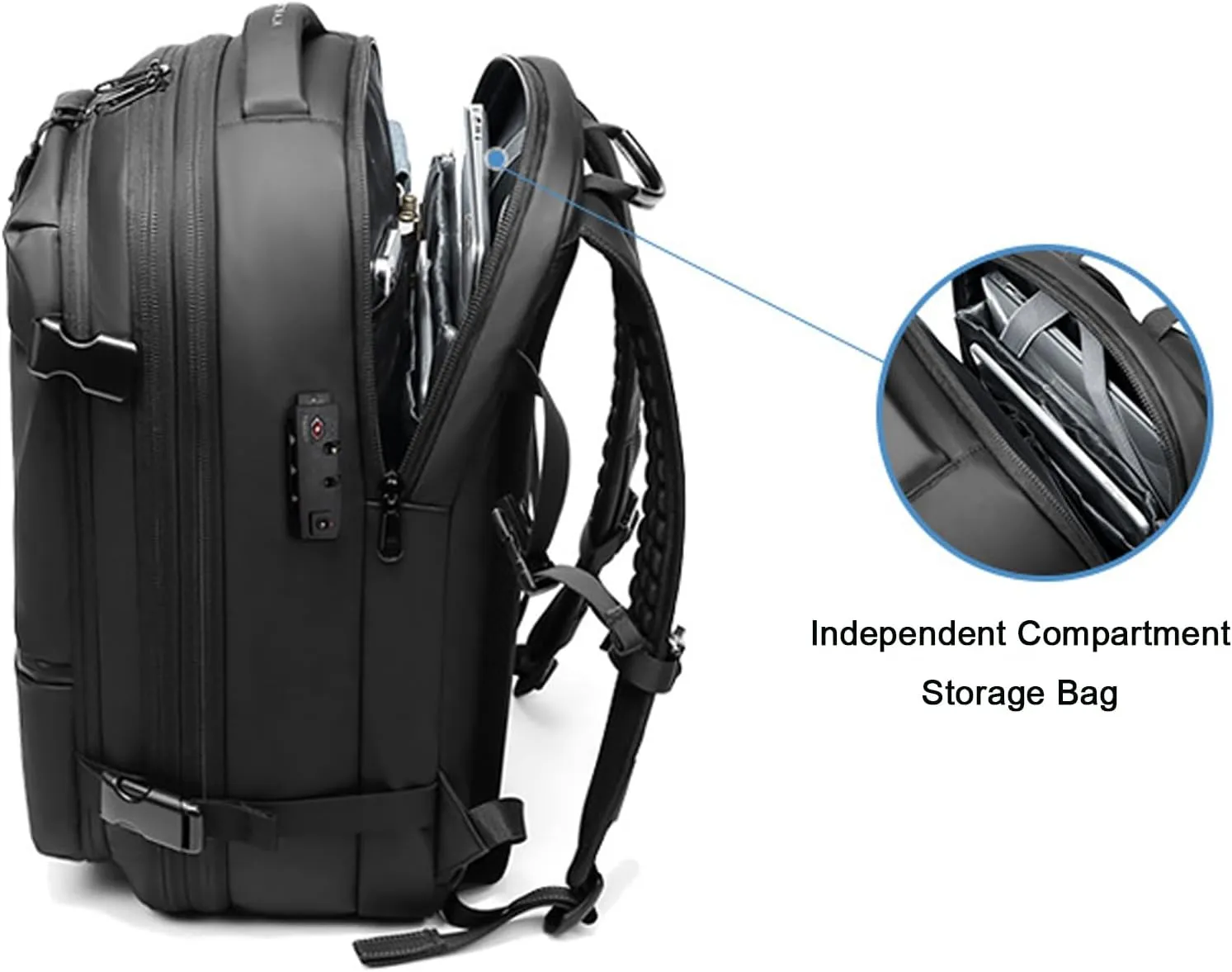 Ezy Vac Backpack, Spacevac backpack, 60L Expandable Spacevac Pro Backpacks Water Resistant Anti Theft Travel Business (Black Pump)
