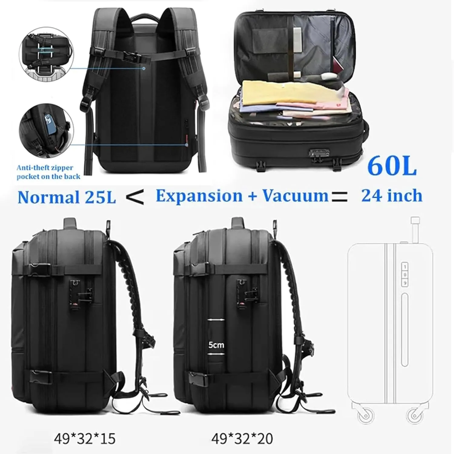 Ezyvac Backpack, Ezyvac Travel Backpack Expandable, Multifunctional Large Capacity Pack with USB Charging Port (blue)