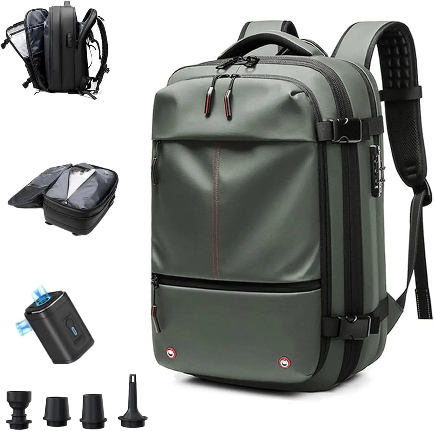 Ezyvac Backpack, Ezyvac Travel Backpack Expandable, Multifunctional Large Capacity Pack with USB Charging Port (green)