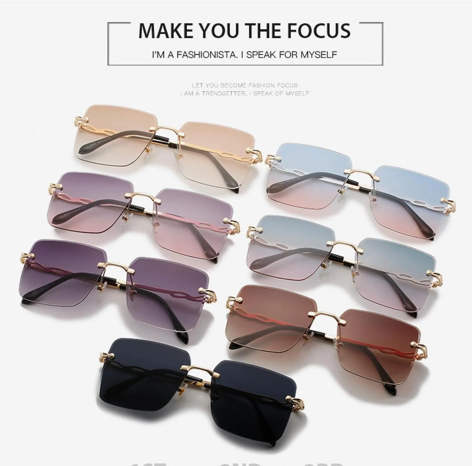 Fashion Rimless Metal Sunglasses Women Men Vintage Trend Eyeglasses Travel Street Photography Shades Uv400
