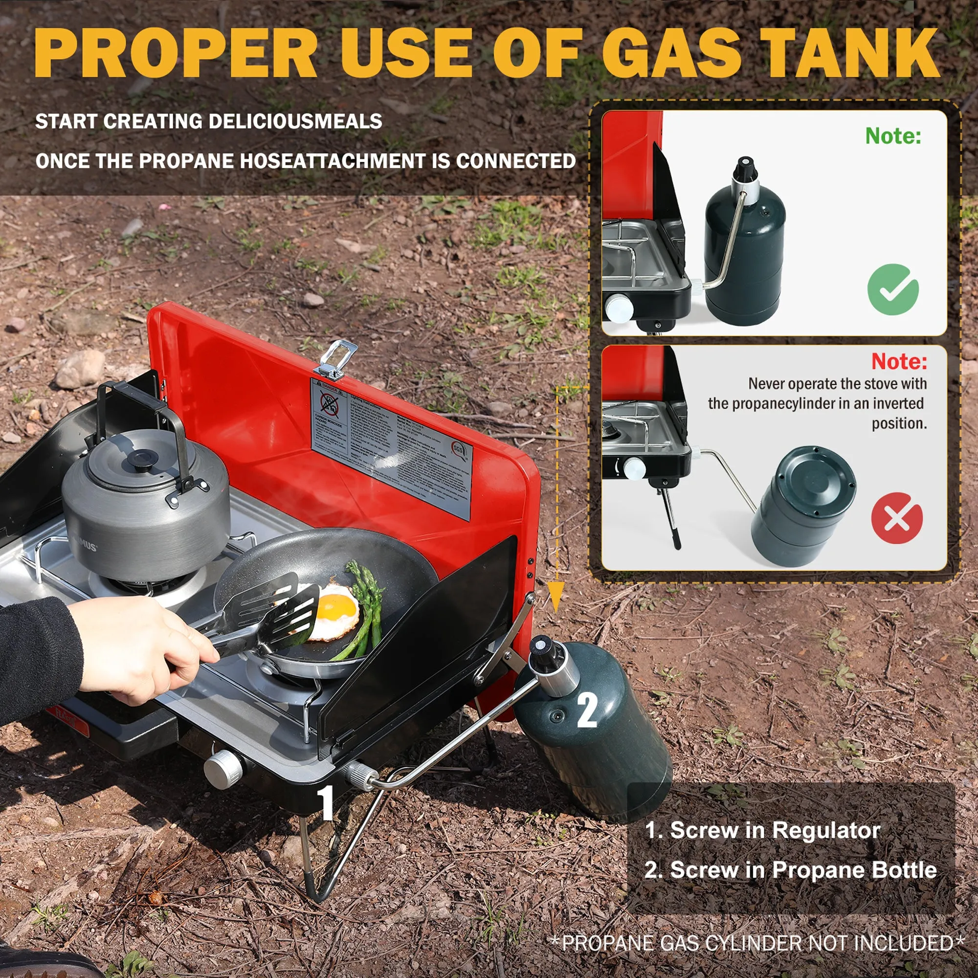 FEASTO Propane Camping Stove with Two Adjustable High Power Windproof Burners and Two Folding Legs Convenient for Outdoor Camping Picnic L22.8’’x W14.1’’x H13.6’’ (Red)