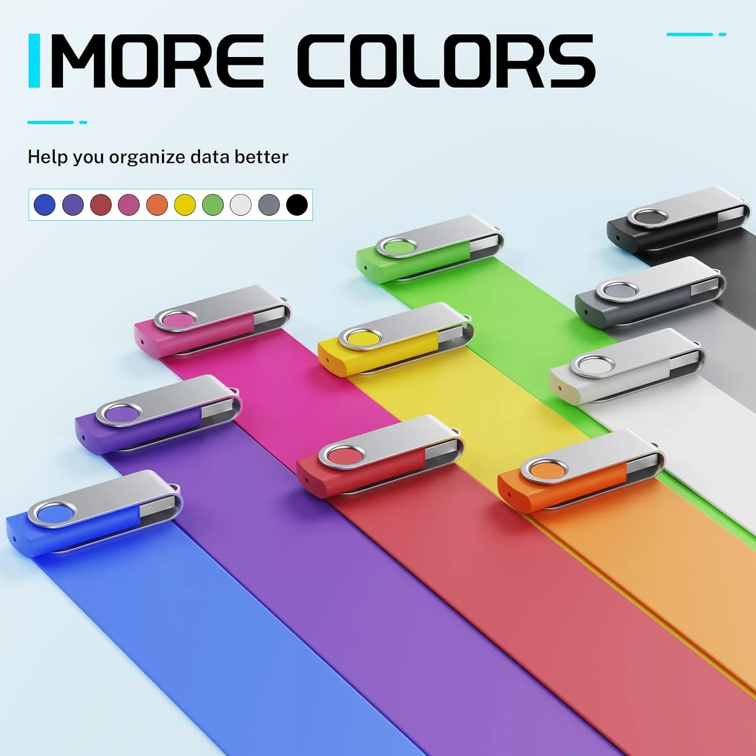 FEBNISCTE 64GB Flash Drive 10 Pack, Thumb Drive High Capacity Multicolour, Bulk USB Flash Drives 64 GB Metal Swivel, USB 2.0 Jump Drive Portable, Pen Drive Zip High Speed for Data Storage