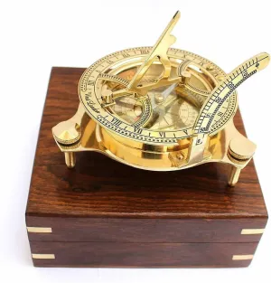 FEIXE Handmade 4 Inch Vintage Golden Sundial Compass Working Nautical Marine Brass Maritime Item Pack of 2