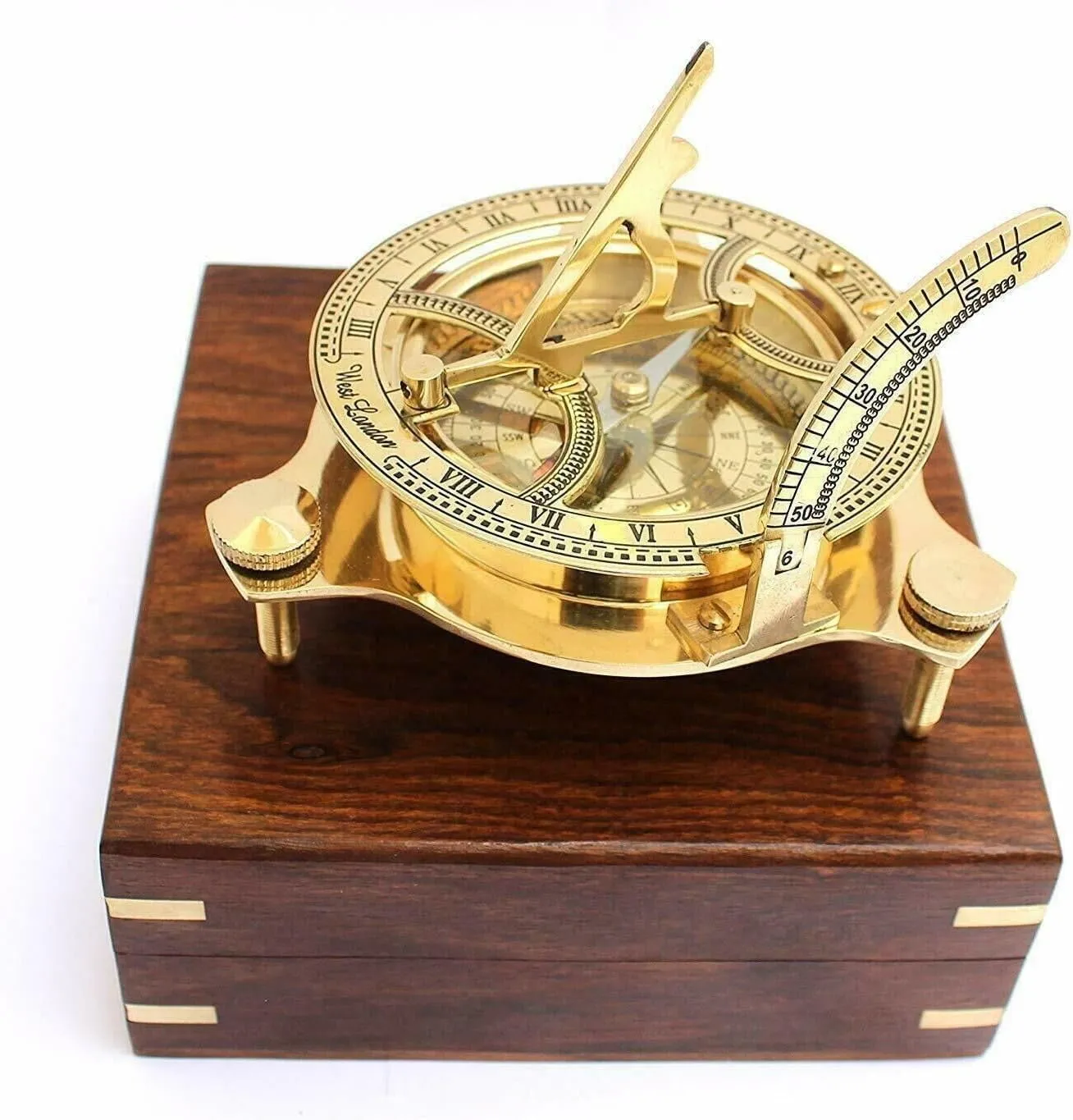 FEIXE Handmade 4 Inch Vintage Golden Sundial Compass Working Nautical Marine Brass Maritime Item Pack of 2