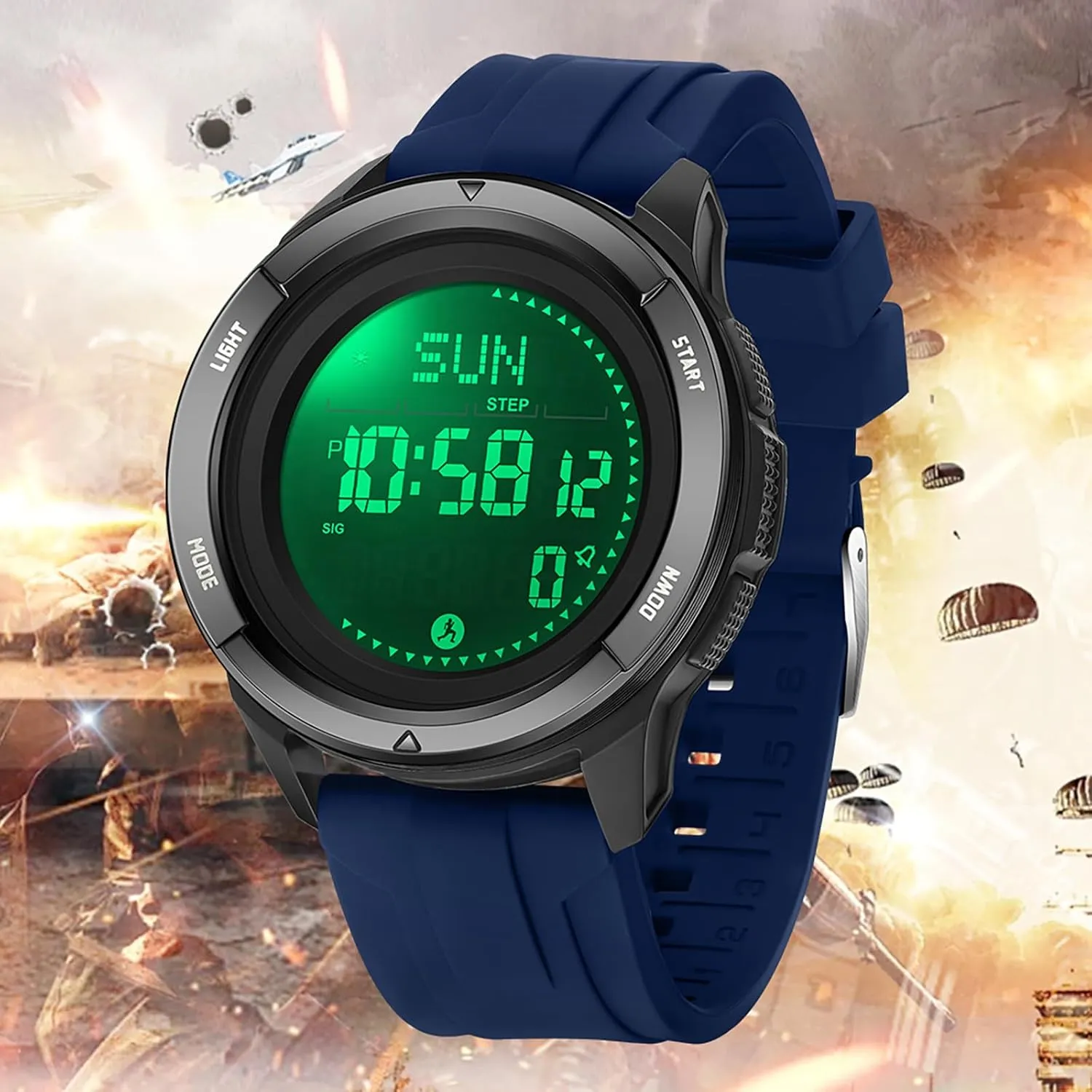 findtime Compass Tactical Watches for Men Women with Metronome Step Counter Countdown Dual Time Alarm Stopwatch Rubber Strap Lightweight Digital Waterproof Watch Orange