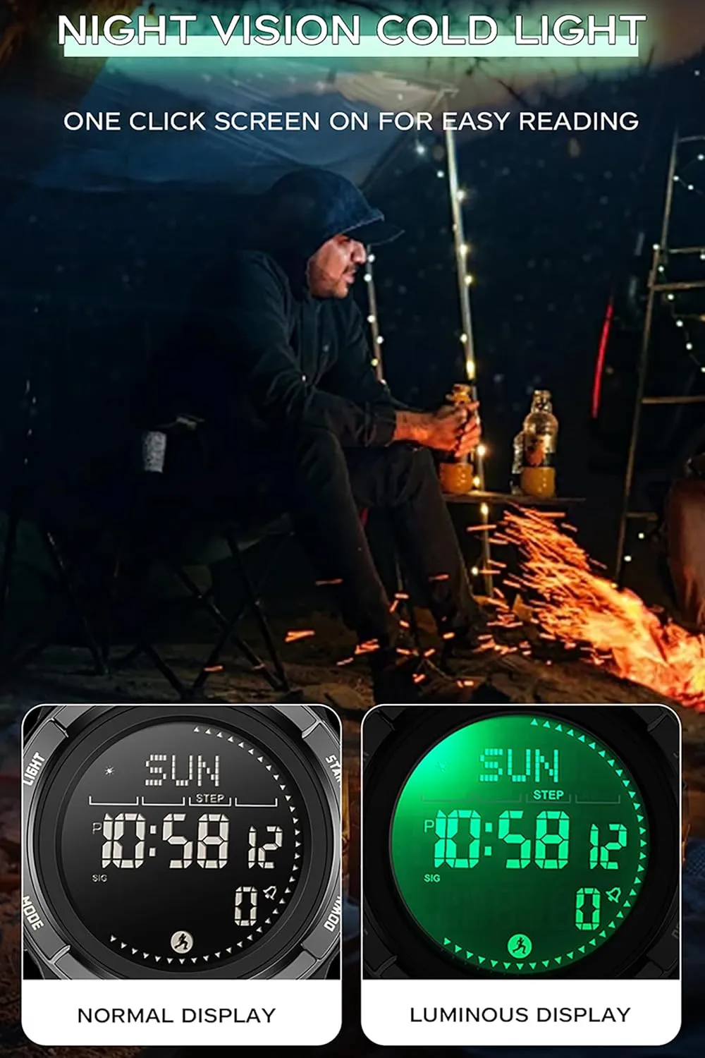findtime Compass Tactical Watches for Men Women with Metronome Step Counter Countdown Dual Time Alarm Stopwatch Rubber Strap Lightweight Digital Waterproof Watch Orange