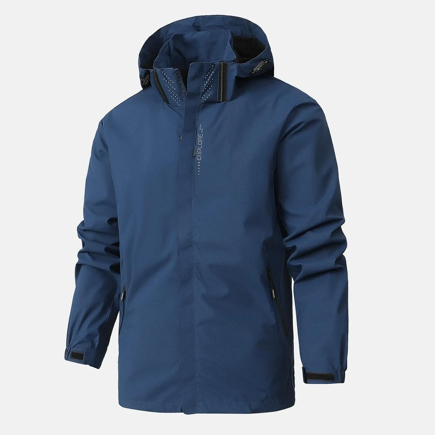Finelylove Mens Rain Jacket Waterproof Windproof Outdoor Softshell Wind Breaker Hiking Raincoats With Detachable Hood