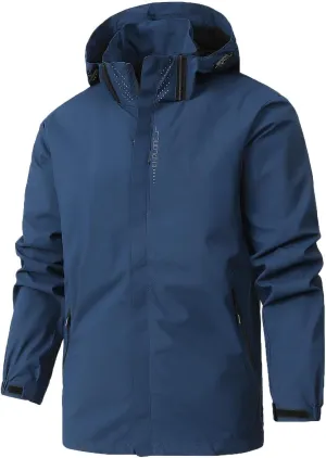 Finelylove Mens Rain Jacket Waterproof Windproof Outdoor Softshell Wind Breaker Hiking Raincoats With Detachable Hood