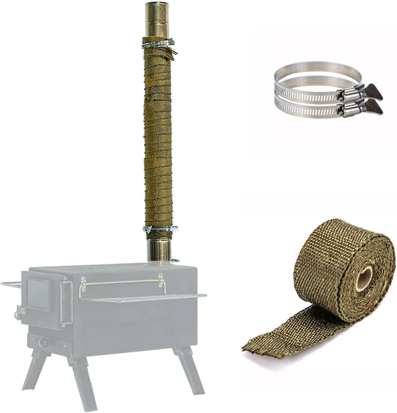 FIREHIKING Stove Pipe Wrap Heat-Resistant Camping Tent Stove Pipe Protector with 2 Clamps 5 m / 16.4 ft