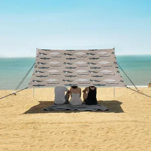 Fish Manta Ray Cartoon Beach Canopy Tent Anti-UV & Wind Resistant, Camping Sun Shelter Easy Setup Portable,Outdoor Shade Tents with Sandbags,Sand Shovels,Ground Pegs & Stability Poles