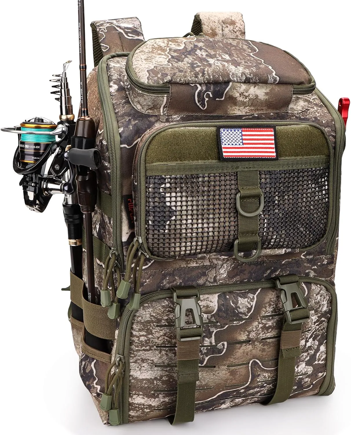 Fishing Backpack with Rod Holders, Ultimate Tackle Box Bakpack for Men, 42L Large Tackle Bag Store Fishing Gear