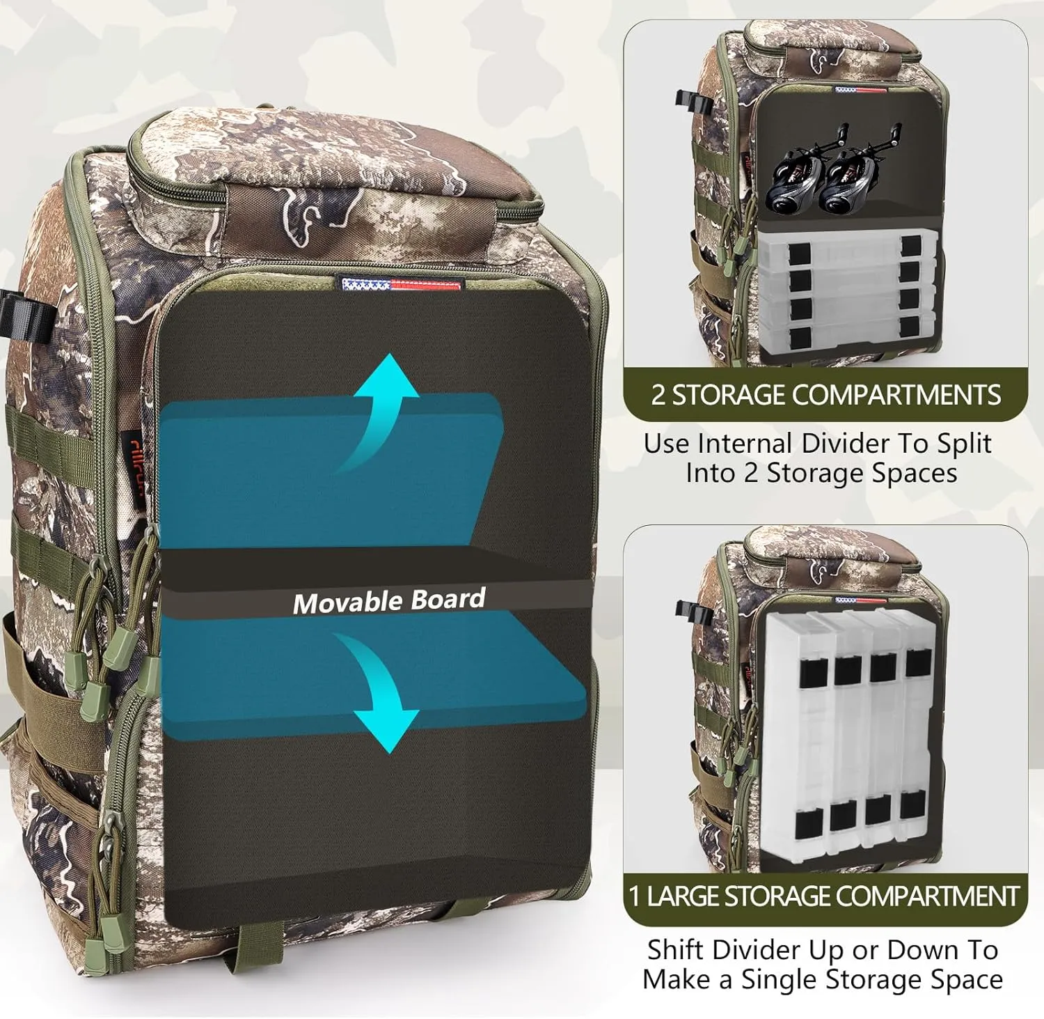 Fishing Backpack with Rod Holders, Ultimate Tackle Box Bakpack for Men, 42L Large Tackle Bag Store Fishing Gear