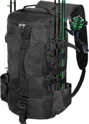 Fishing Tackle Backpack Storage Bag, Outdoor Shoulder Backpack with Rod Holder and Plier, Large Capacity Tackle Bag - Black