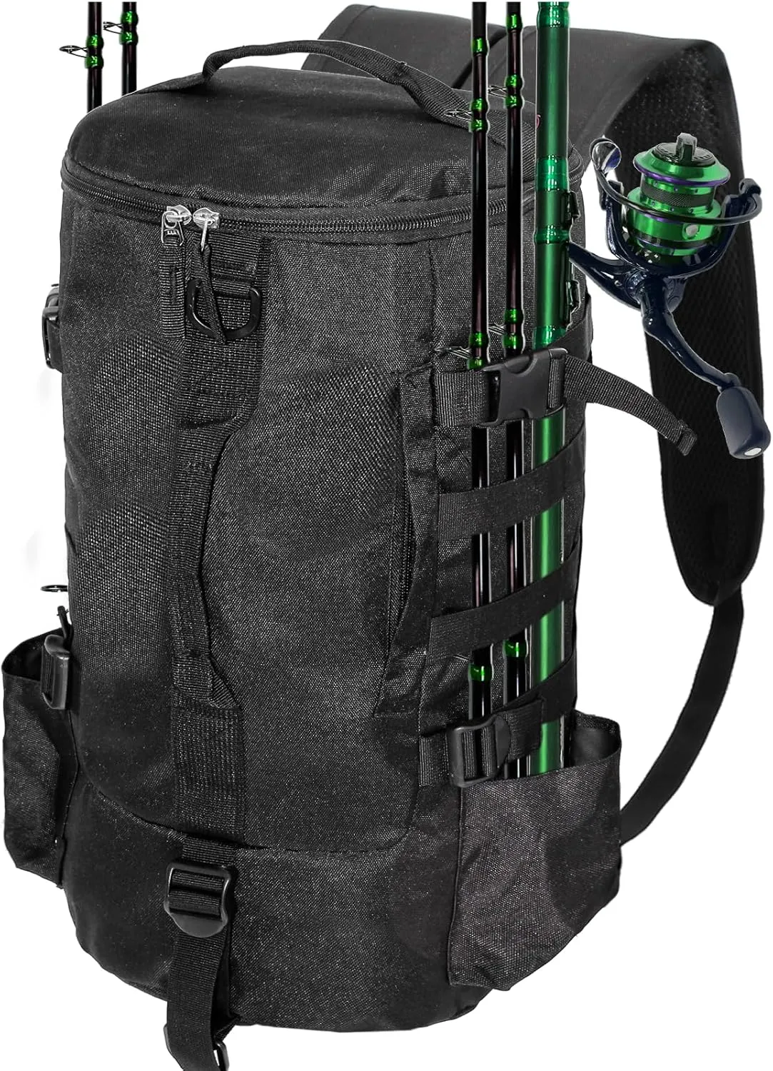 Fishing Tackle Backpack Storage Bag, Outdoor Shoulder Backpack with Rod Holder and Plier, Large Capacity Tackle Bag - Black