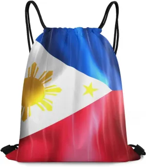 Flag of Philippines Drawstring Backpack Sports Gym Sackpack Water Resistant String Bag for Women Men