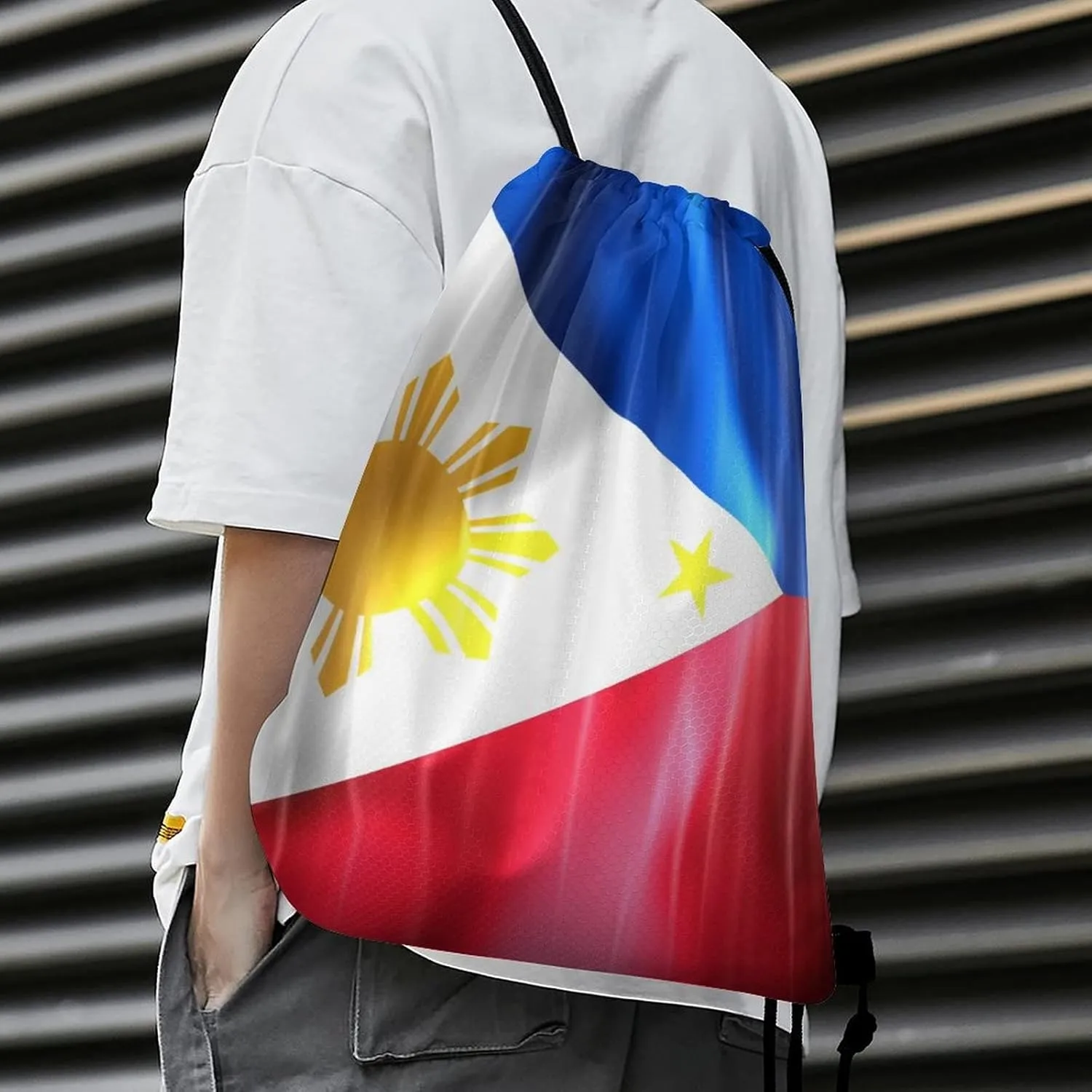 Flag of Philippines Drawstring Backpack Sports Gym Sackpack Water Resistant String Bag for Women Men
