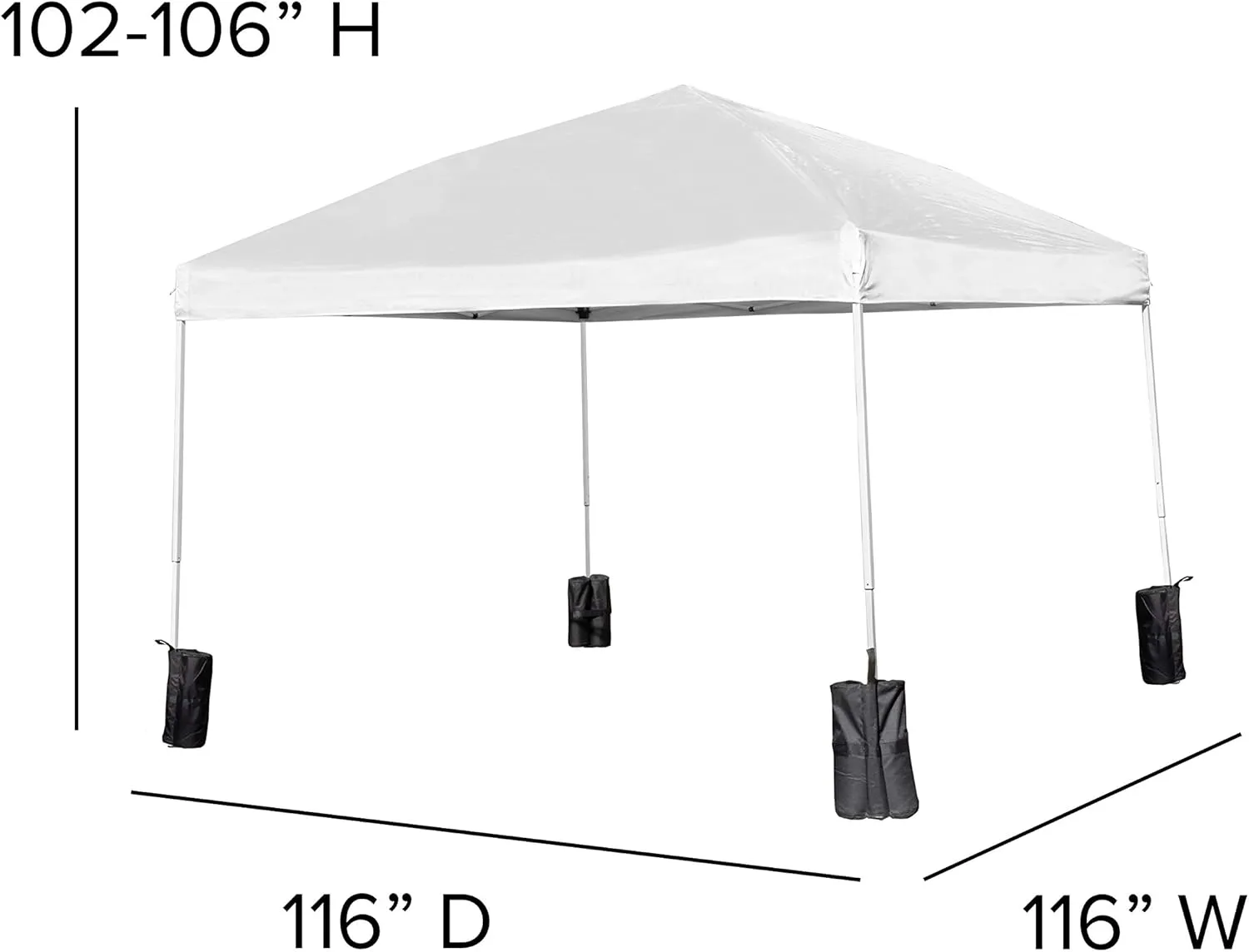 Flash Furniture Harris 10'x10' White Pop Up Event Straight Leg Canopy Tent with Sandbags and Wheeled Case