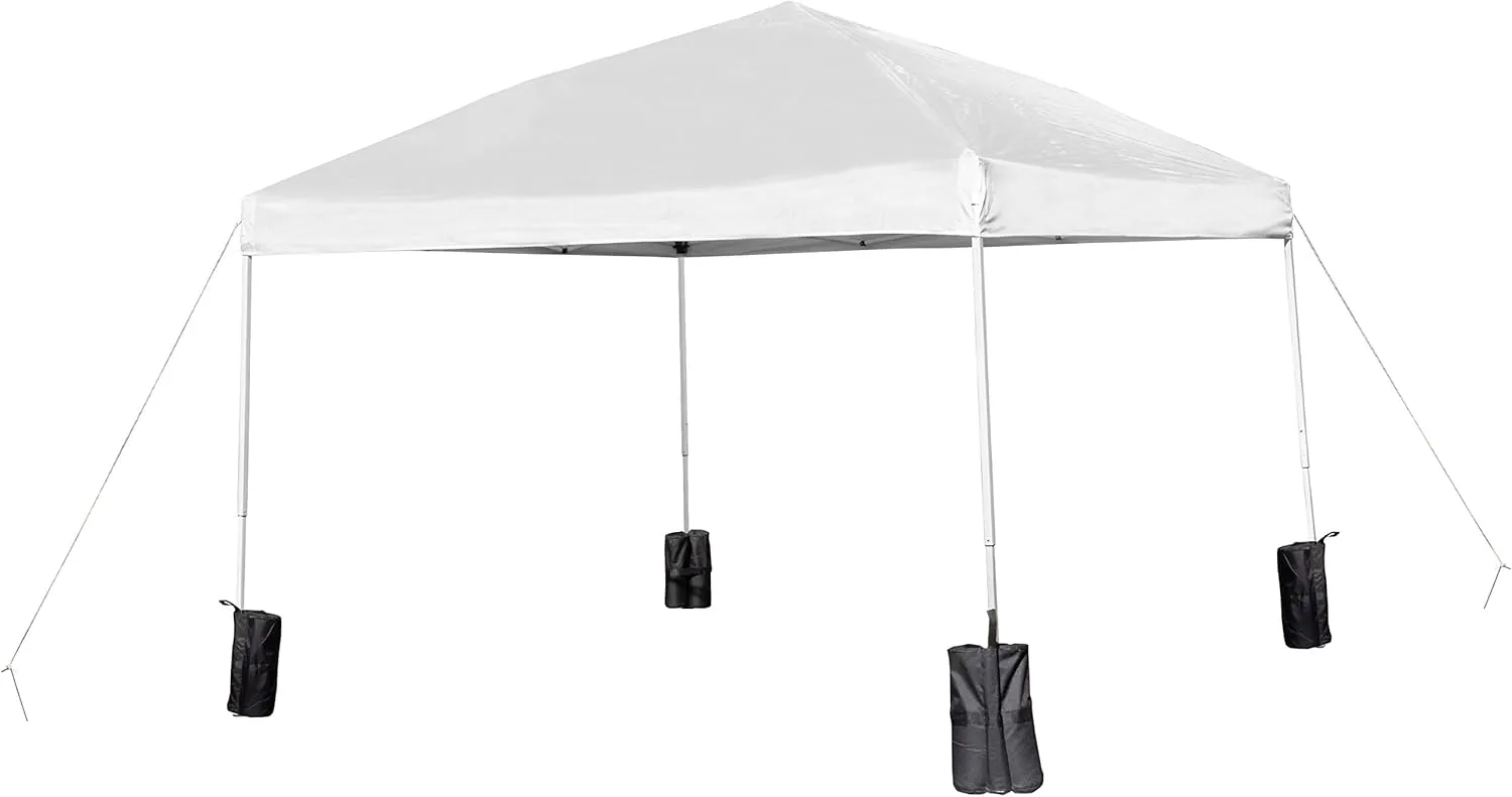 Flash Furniture Harris 10'x10' White Pop Up Event Straight Leg Canopy Tent with Sandbags and Wheeled Case