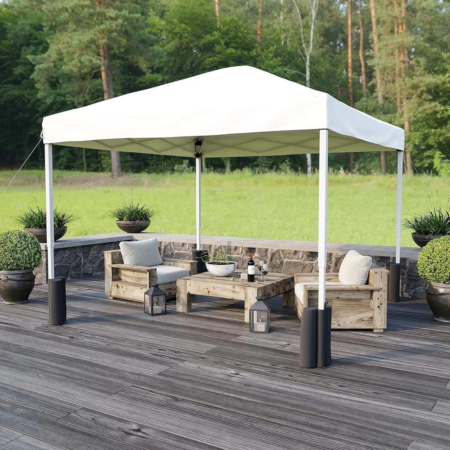 Flash Furniture Harris 10'x10' White Pop Up Event Straight Leg Canopy Tent with Sandbags and Wheeled Case